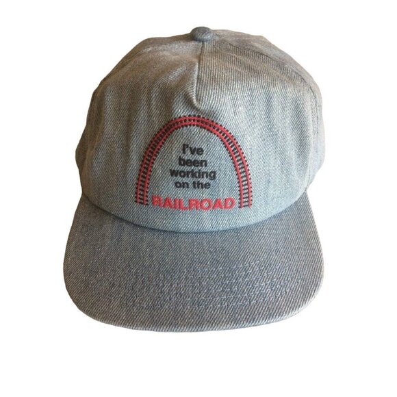 "I've Been Working On The Railroad" Embroidered Denim Blue Snapback Hat - Picture 1 of 6